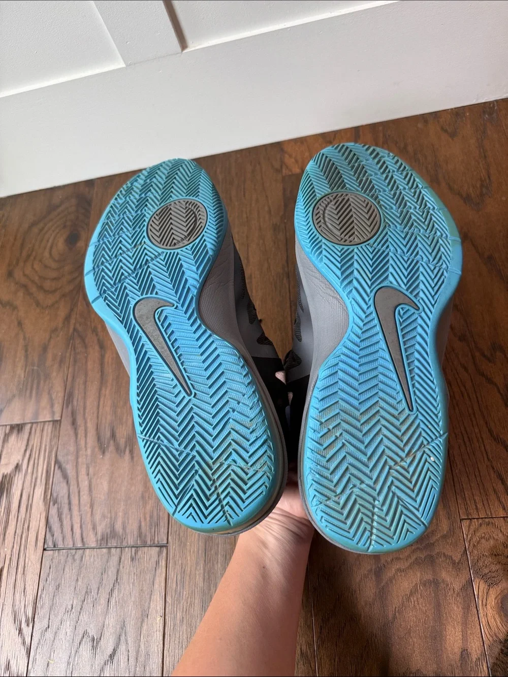 Nike Gray & Teal Blue High-Top Basketball Shoes with Blue Swoosh